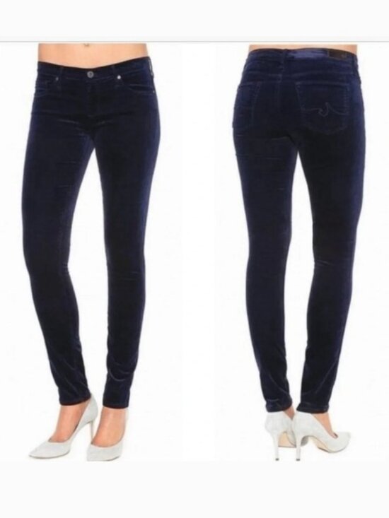 Ag Adriano Goldschmied Pants - AG Adriano Goldschmied Stevie Ankle Velvet Pants Navy Blue Fall Slim Straight